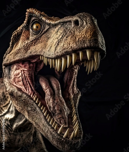 Dino-mite Encounter: Digital AI Captures the Roaring Majesty of a T-Rex in Epic Face-of © webookem