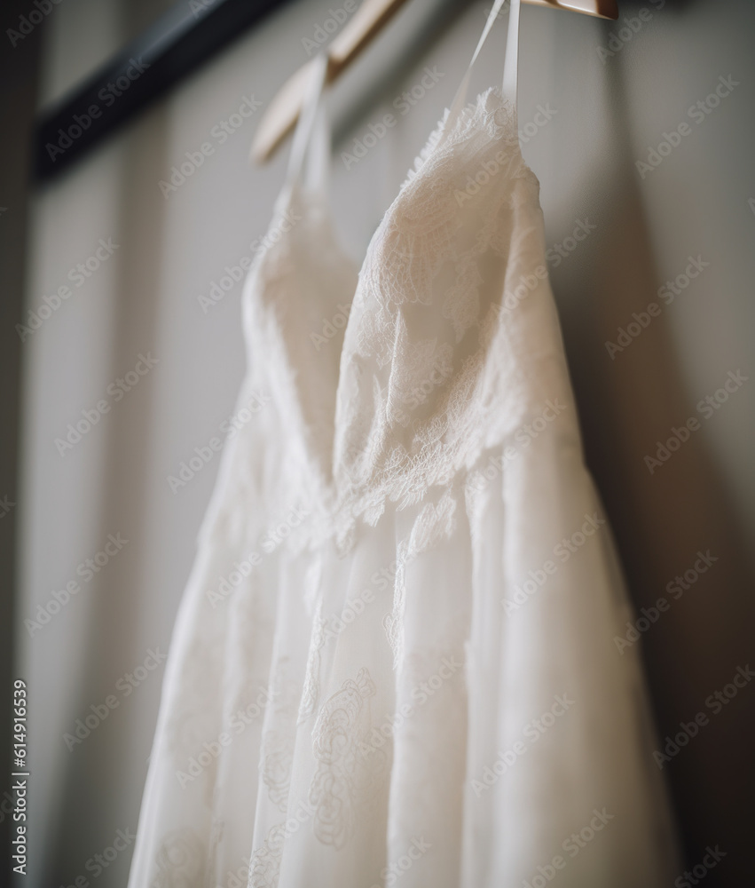 Beautiful white bridal dress on hanger. Beautiful white bridal dress on hanger.