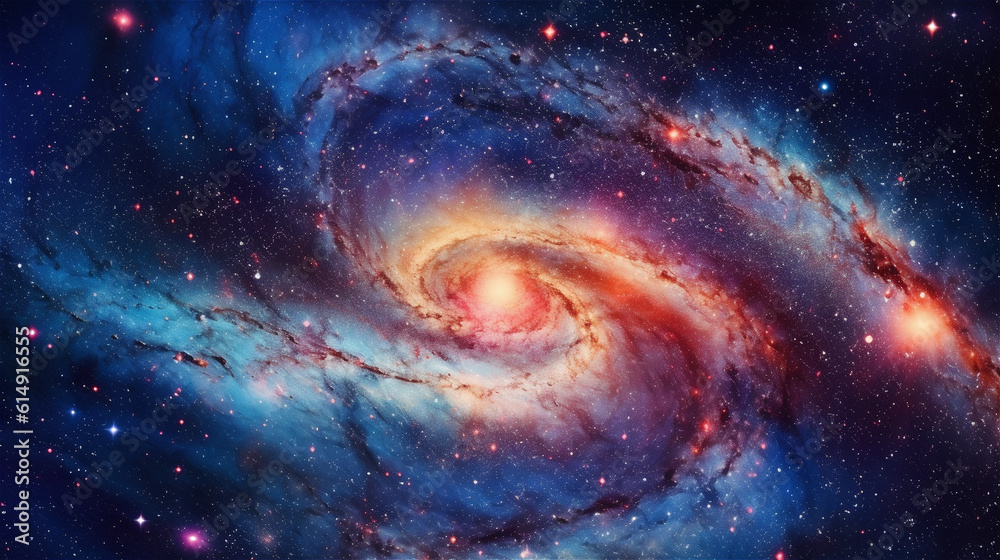 Stunning Detailed View of Blue and Red Spiral Galaxy with Star Formation