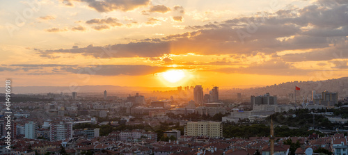 Panoramic sunset view of Ankara city center. photo