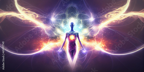 Conceptual image of the energy flows and the aura or soul of a person. Generative AI