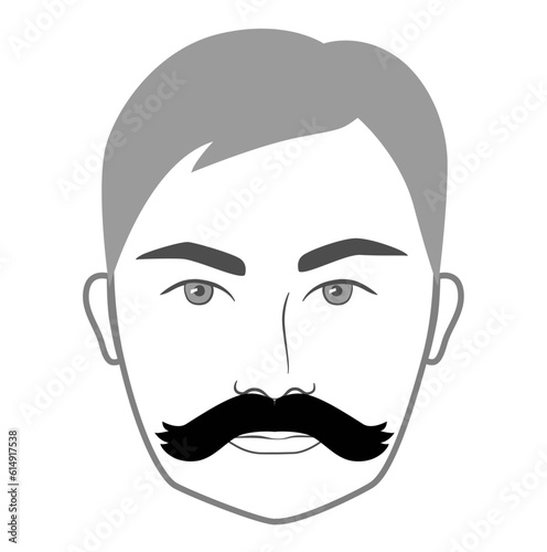 Wild West Mustache Beard style men face illustration Facial hair. Vector grey black portrait male Fashion template flat barber collection set. Stylish hairstyle isolated outline on white background.