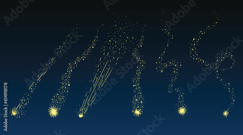 Vector illustration of shooting stars against the night sky background.