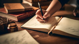 Close up da mão de uma estudante fazendo uma anotação com um lápis