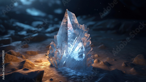 Crystal shard frozen in a block of ice photo