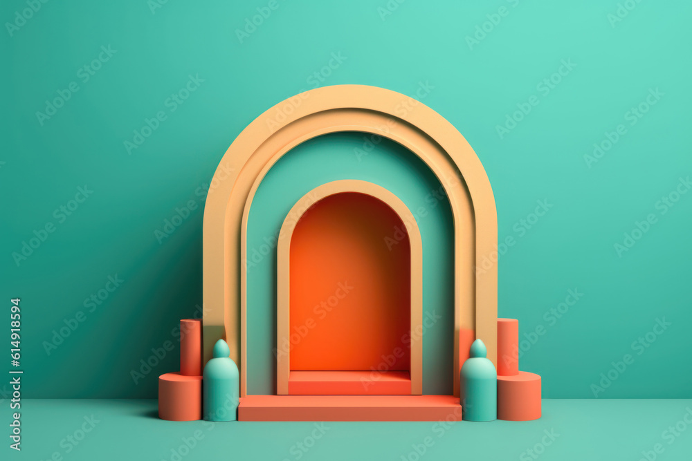 3D geometric shapes abstract podium with arch 3D geometric shapes abstract podium with arch