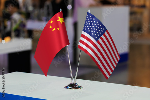 Canvas Print Flags of the China and USA together at some event or fair