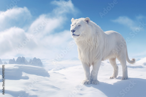 Portrait of white lion. Generative AI