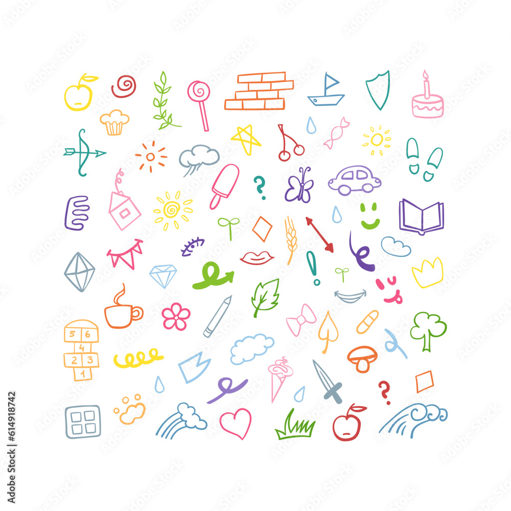 Set of different doodles on white background. Hand drawn vector elements.