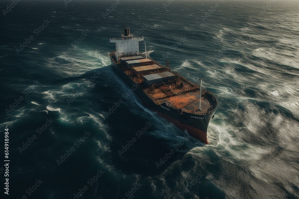 A vessel transporting goods sailing in the ocean. Generative AI