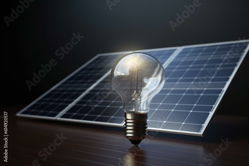 Solar panels powering light bulb on white background. Generative AI