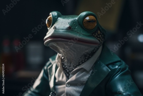A frog doctor wearing a mask in 3D render. Generative AI