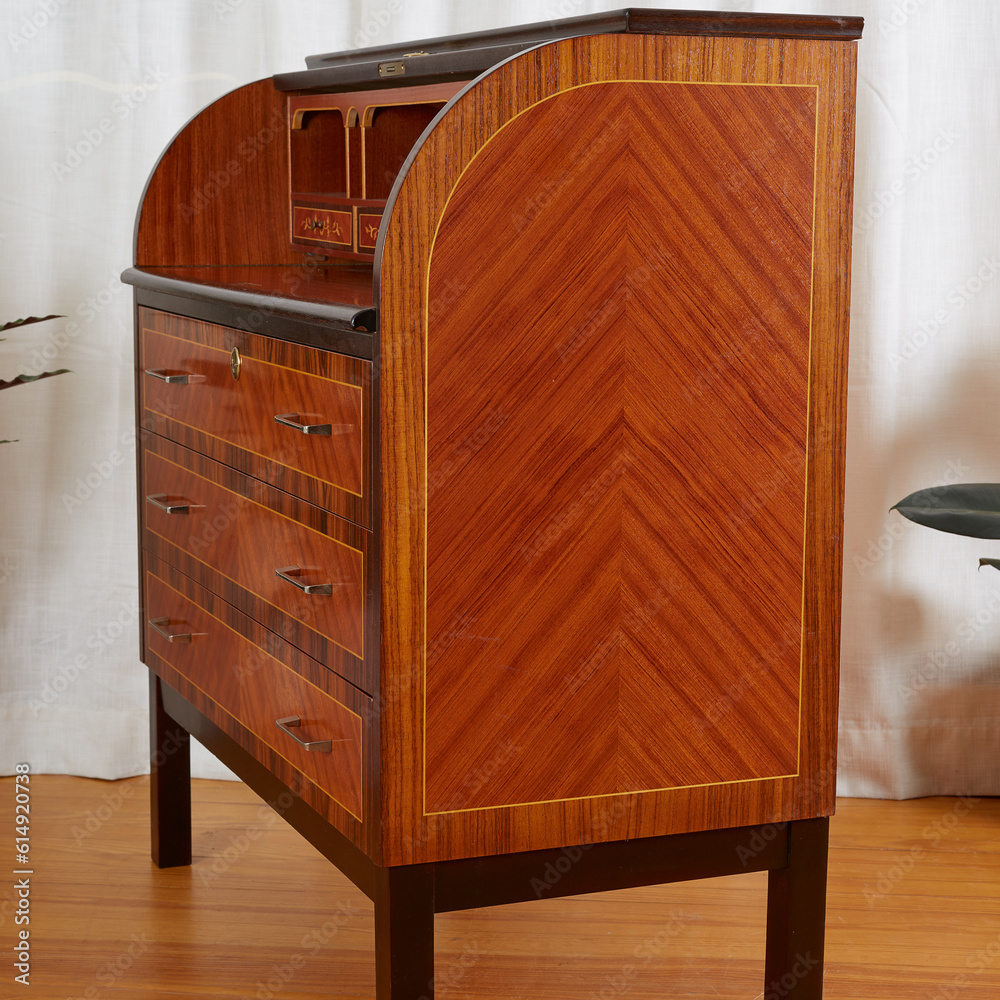 Vintage rolltop secretary desk. 1960s rosewood and mahogany executive