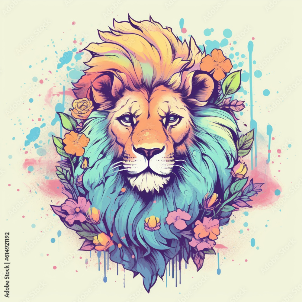 lion head illustration. lion head painting. Generative AI