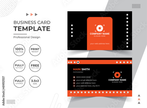 Modern Photographer Business Card Design Template. Vector abstract Creative Corporate Business Card. Stationery Items