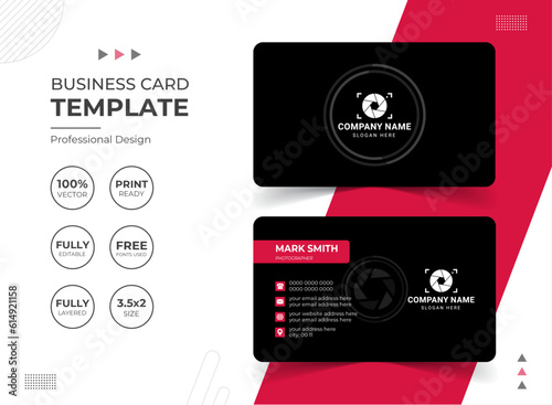 Modern Photographer Business Card Design Template. Vector abstract Creative Corporate Business Card. Stationery Items
