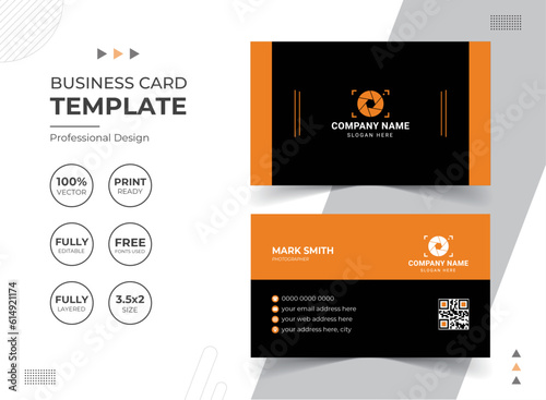 Modern Photographer Business Card Design Template. Vector abstract Creative Corporate Business Card. Stationery Items