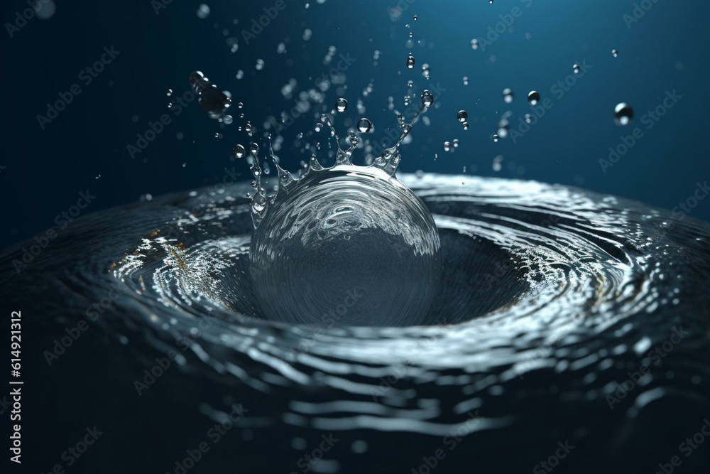 Stunning circular water waves with a droplet. Digitally generated. Generative AI