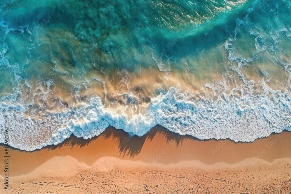 Coast with waves as a background from top view. Summer seascape, Blue water from air. generative ai, ai generative Coast with waves as a background from top view. Summer seascape, Blue water from air. generative ai, ai generative