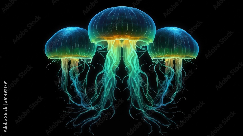 Marvel at the otherworldly sight of bioluminescent organisms casting a magical glow in the midnight sea. Generative AI Marvel at the otherworldly sight of bioluminescent organisms casting a magical glow in the midnight sea. Generative AI