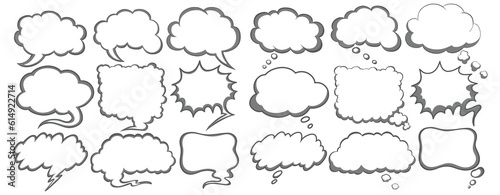 Retro empty comic speech bubbles set with black halftone shadows. Vintage design stock vector.