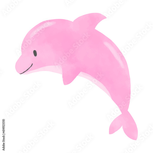 ピンクイルカの水彩風手描きイラスト