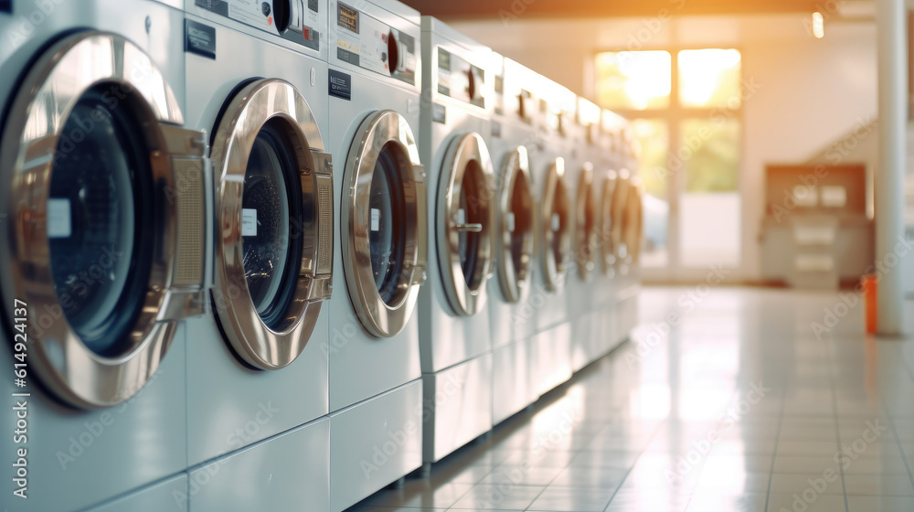 A row of industrial laundry machines A row of industrial laundry machines
