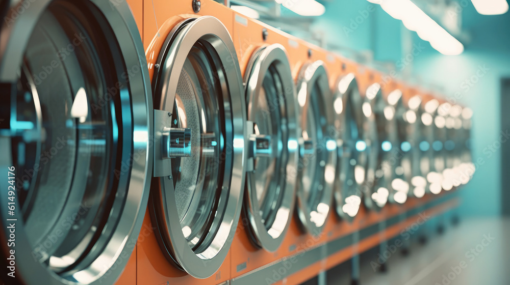 A row of industrial laundry machines A row of industrial laundry machines