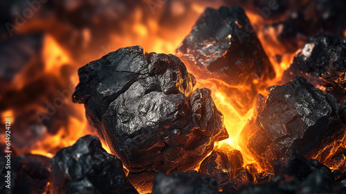 Coal smolders from a burning fire
