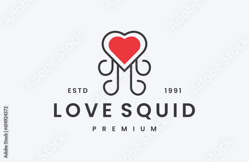 Love squid logo icon design template vector illustration