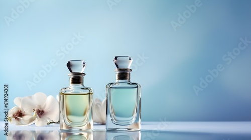 bottles and flacons with perfume, the concept of making spirit of perfume products, AI generation