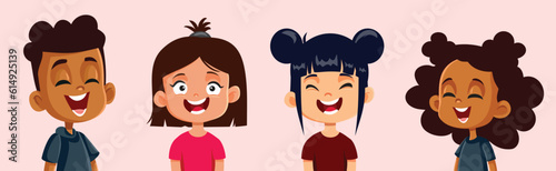 Happy Kids Laughing Having Fun Together Vector Cartoon Illustration. Children feeling entertained having a sense of humor
