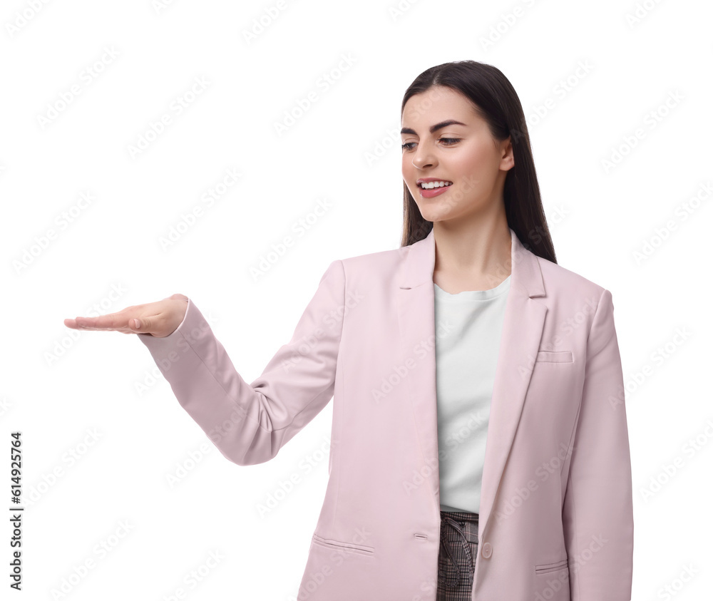 Beautiful young businesswoman posing on white background Beautiful young businesswoman posing on white background