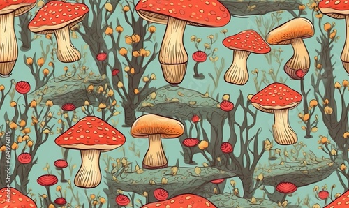 mushroom illustration seamless pattern