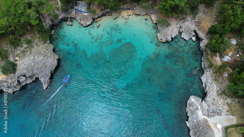Natural pool in Rio San Juan, Dominican Republic. Aerial drone photo.