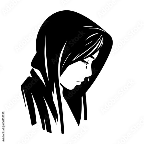 silhouette of a depressed or lonely person, weeping, vector, one color
