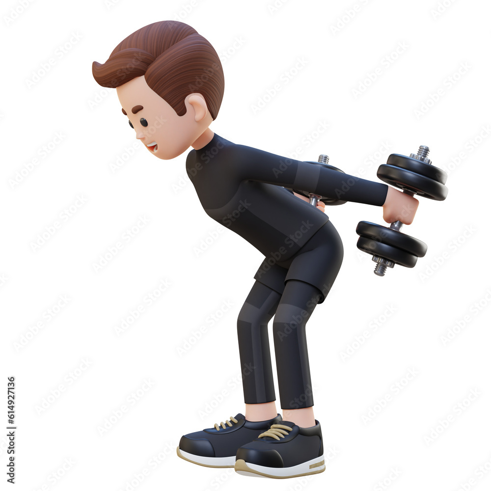 3D Sportsman Character Performing Dumbbell Kickbacks 3D Sportsman Character Performing Dumbbell Kickbacks