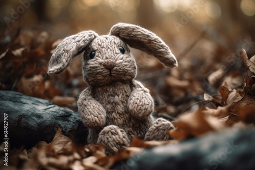 Woolen bunny stuffed animal. Generative AI