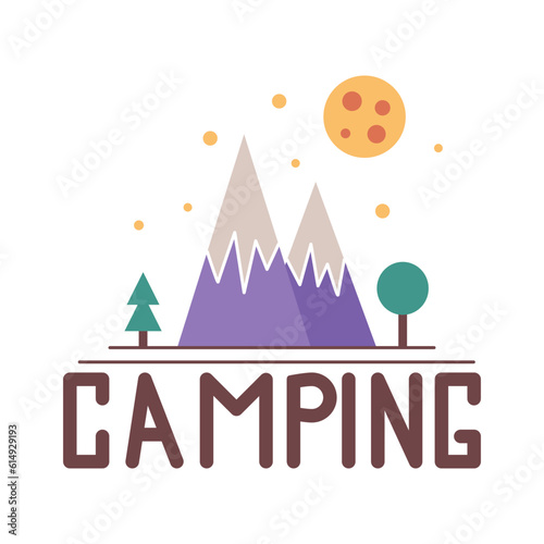 Mountain travel logo. icon mountain with tree. Fishing and summer camping. Hiking with backpacks  rest in the forest. graphic design icons vector illustration