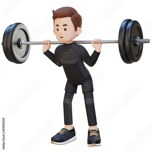 3D Sportsman Character Building Lower Body Strength with Barbell Squat Workout