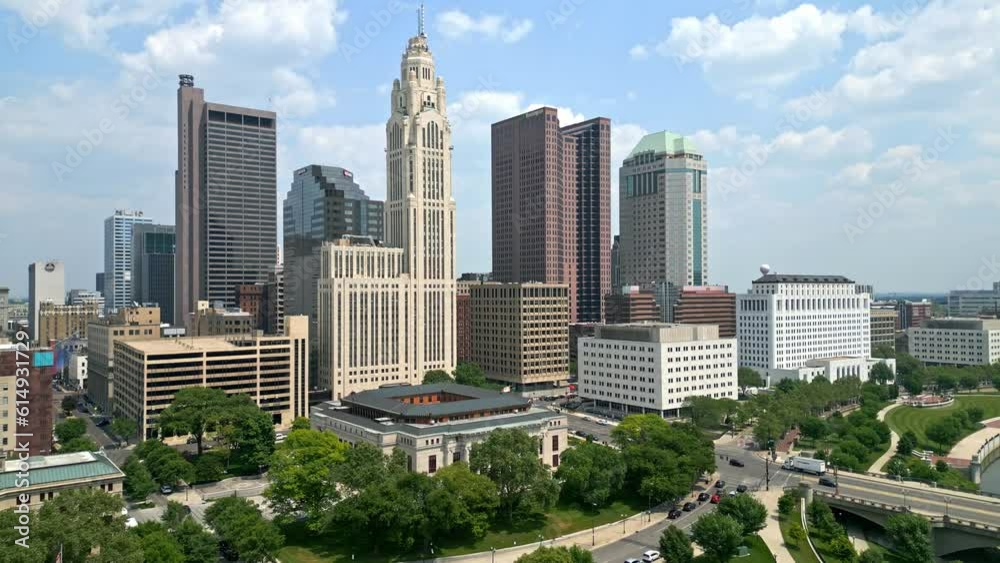 Flight along Downtown Columbus Ohio aerial view - aerial photography by drone Flight along Downtown Columbus Ohio aerial view - aerial photography by drone