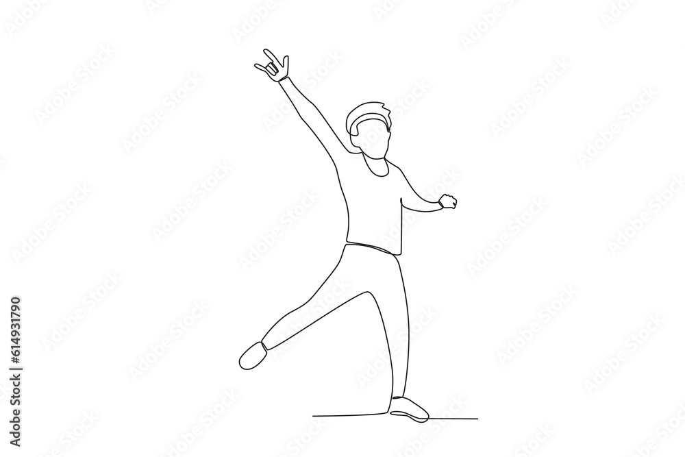 A happy man celebrates World Youth Day. World youth day one-line drawing