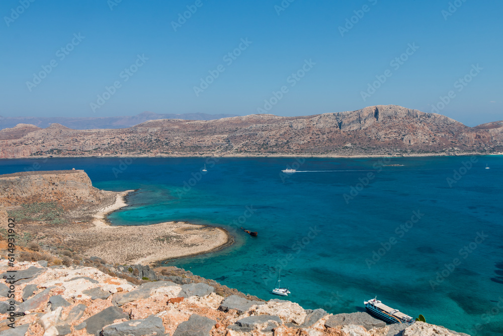 Obraz premium view from the island of Gramvousa to Balos bay. Greece.