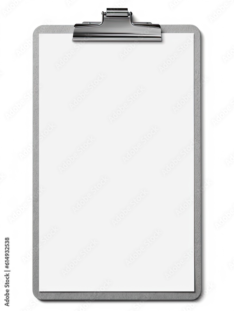 Mockup of clipboard with blank paper isolated in white, isolated design element Mockup of clipboard with blank paper isolated in white, isolated design element