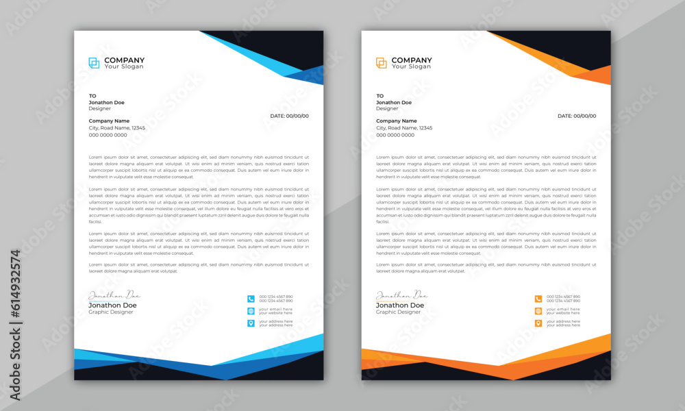 Abstract Corporate Business Style Letterhead Design Vector Template. Clean and professional corporate company
business letterhead template design with color variation bundle. Letterhead design