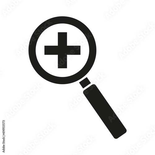 Zoom icon. Magnifying glass plus sign. Vector illustration. Stock image.