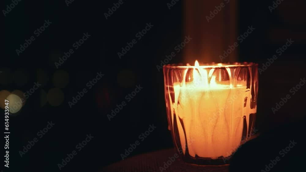 Home Candlelight in the apartment at night. Enjoying and relaxing with