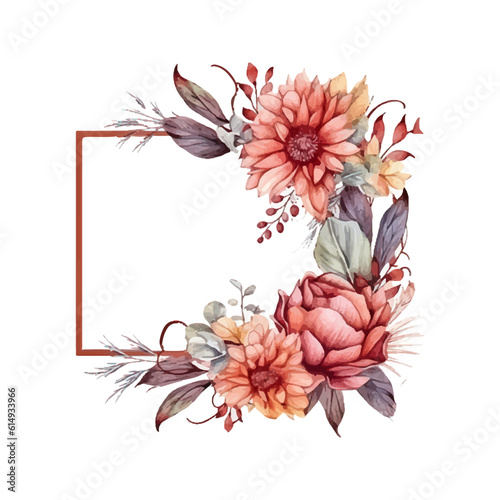 Fototapeta Naklejka Na Ścianę i Meble -  Abstract watercolor boho floral frame, vector illustration