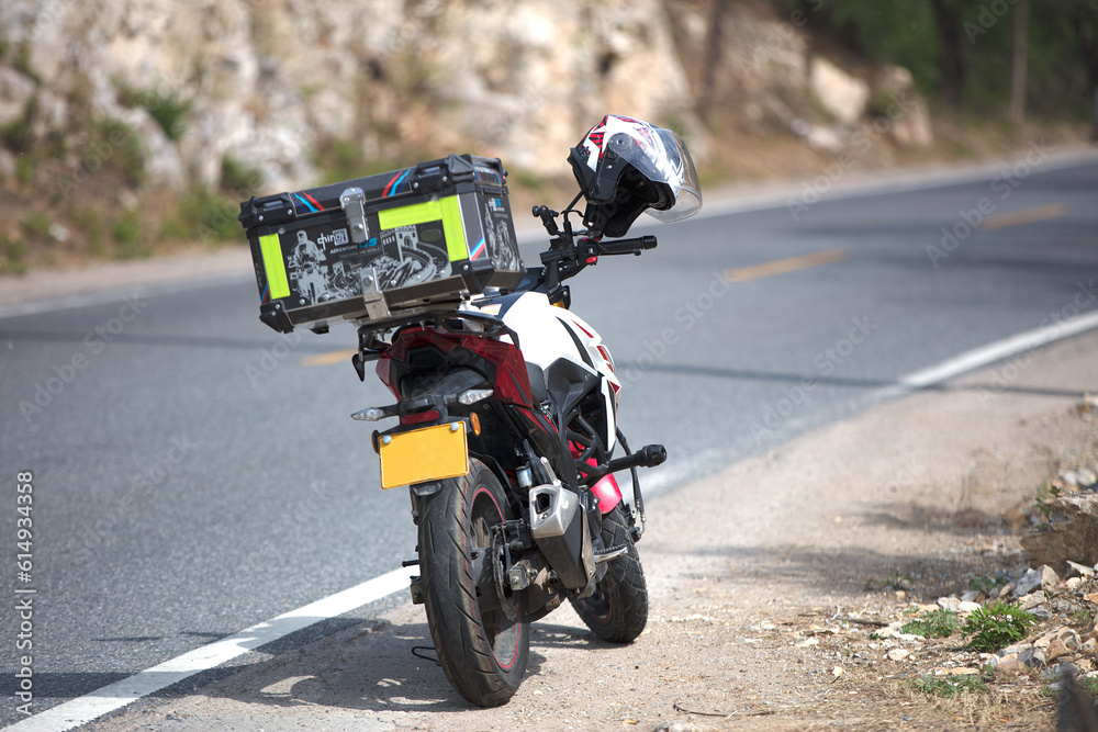 Motorcycles parked on the roadside