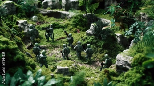 green plastic toy soldiers on a reconnaissance mission generative ai